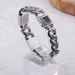 Pulseira Masculina De Titânio Com Padrão Floral E Fecho De Diamante, Estilo Hip-Hop Vintage