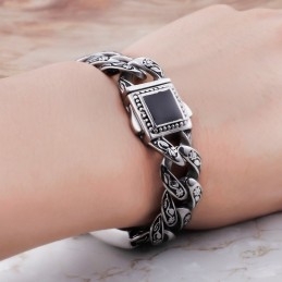 Pulseira Masculina De Titânio Com Padrão Floral E Fecho De Diamante, Estilo Hip-Hop Vintage