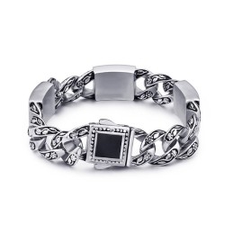 Pulseira Masculina De Titânio Com Padrão Floral E Fecho De Diamante, Estilo Hip-Hop Vintage