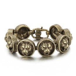 Pulseira Vintage De Titânio Redonda Com Cabeça De Tigre Para Homens