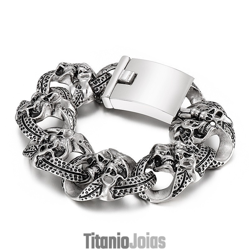 Pulseira De Titânio Masculina Com Caveira Popular E Estilosa Pulseira De Titânio Masculina Com Caveira Popular E Estilosa