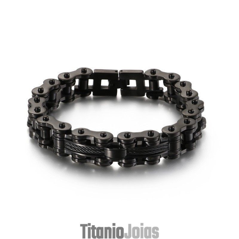Pulseira Masculina De Titânio Tide Com Corrente Rock Biker Pulseira Masculina De Titânio Tide Com Corrente Rock Biker