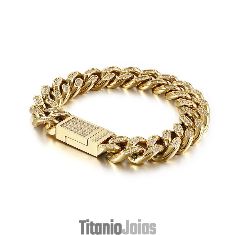 Pulseiras Masculinas De Titânio Estilo Hip-Hop Com Diamantes Pulseiras Masculinas De Titânio Estilo Hip-Hop Com Diamantes