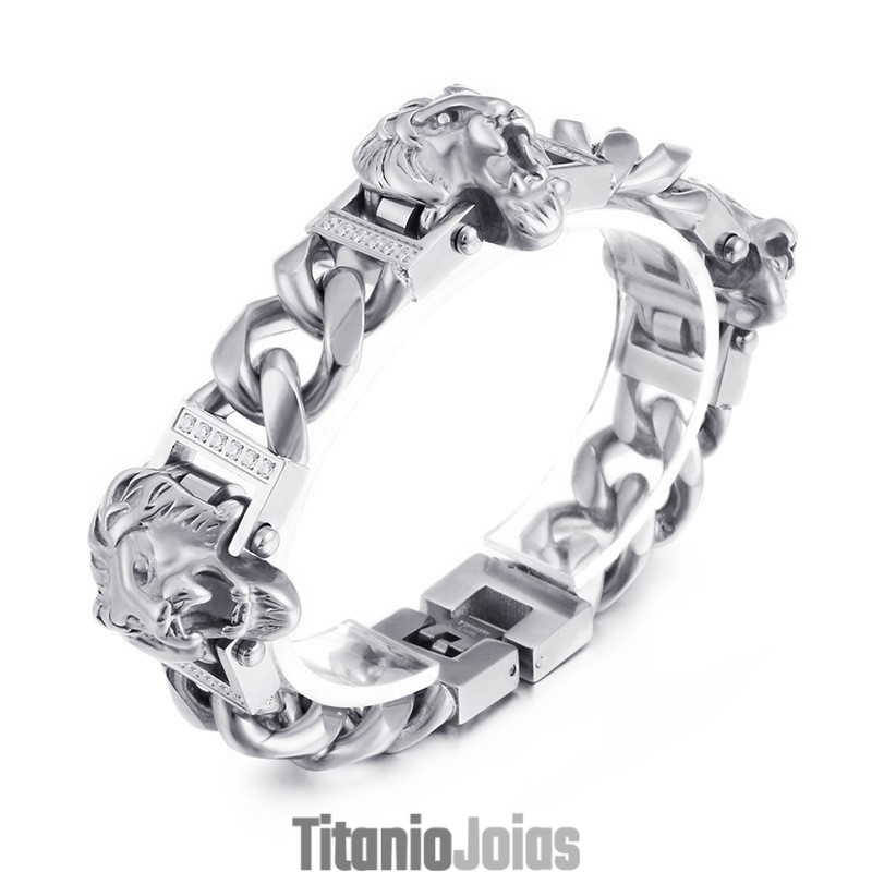 Pulseira De Cabeça De Leão Pulseira De Hip Hop Street Dance Homens Joias De Titânio