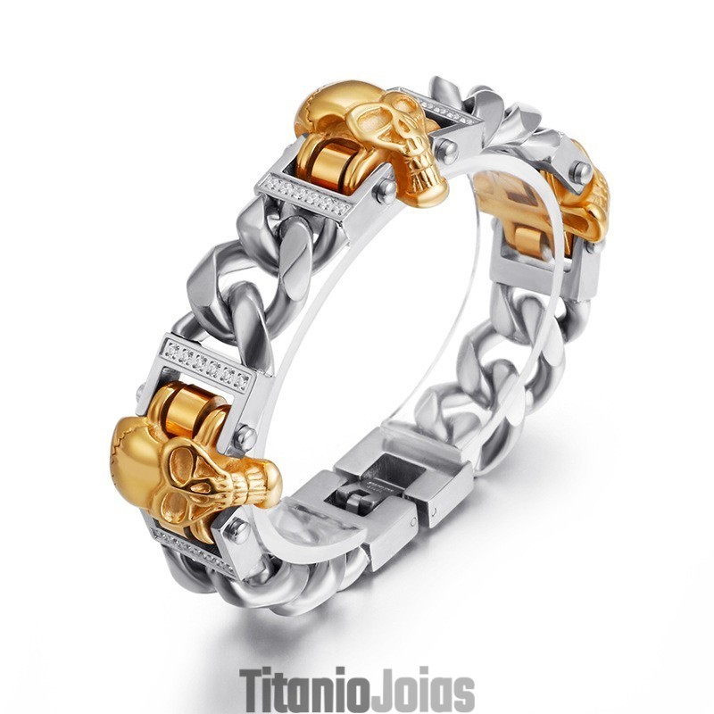Pulseira De Caveira Pulseira De Hip Hop Street Dance Masculino Joia De Titânio Pulseira De Caveira Pulseira De Hip Hop Street Dance Masculino Joia De Titânio