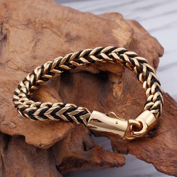 Pulseira De Titânio Com Corda Trançada Em Couro Retrô New Wave