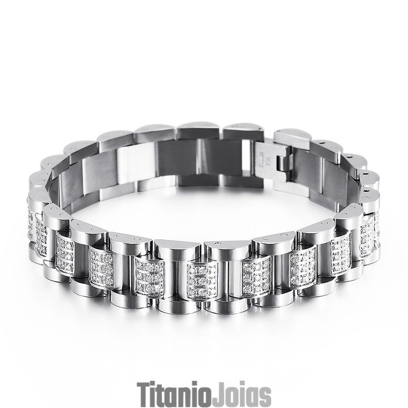 Pulseira Masculina De Titânio Com Conjunto De Diamantes Pulseira Masculina De Titânio