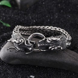 Pulseira Masculina Multicamadas Cool Double Dragon Com Fecho De Torneira