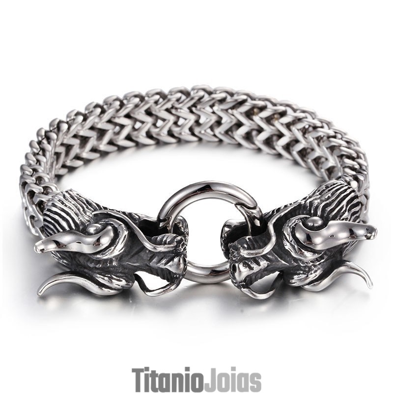 Pulseira Masculina Multicamadas Cool Double Dragon Com Fecho De Torneira Pulseira Masculina Multicamadas Cool Double Dragon Com Fecho De Torneira