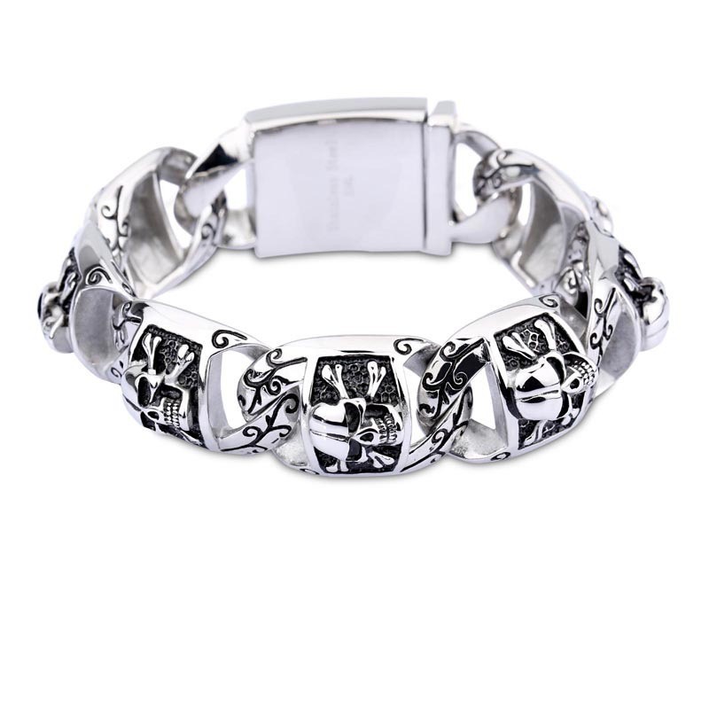 Pulseiras Estilo Hip-Hop Chique Pulseiras Masculinas De Titânio Seção Grossa Joias De Caveira Pulseiras Estilo Hip-Hop Chique Pulseiras Masculinas De Titânio Seção Grossa Joias De Caveira