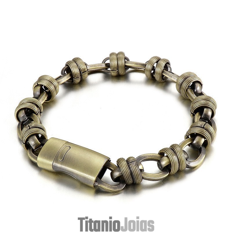 Pulseira Masculina Oval De Bronze Vintage De Titânio Pulseira Masculina Oval De Bronze Vintage De Titânio