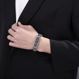 Pulseira Masculina De Titânio Com Padrão De Moda E Curva