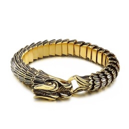Pulseira De Titânio Com Dragão Dourado E Revestimento De Rua Hip-Hop Para Homens