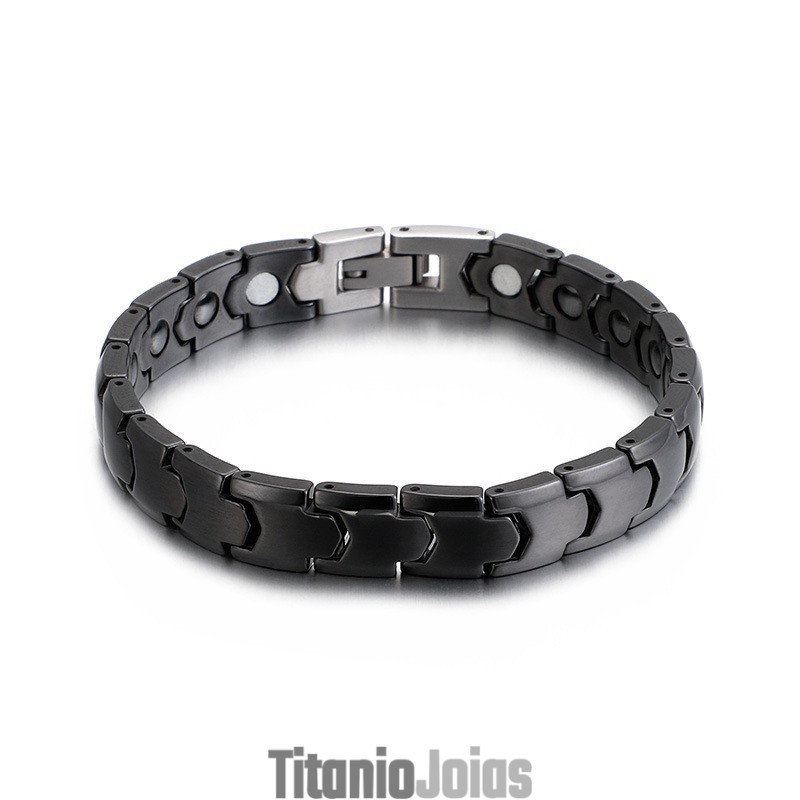 Pulseira Magnética Masculina Com Pedra Preta Pulseira Magnética Masculina Com Pedra Preta