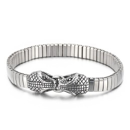 Pulseira De Titânio Estilo Chique Com Cabeça De Cobra Dupla Para Homens