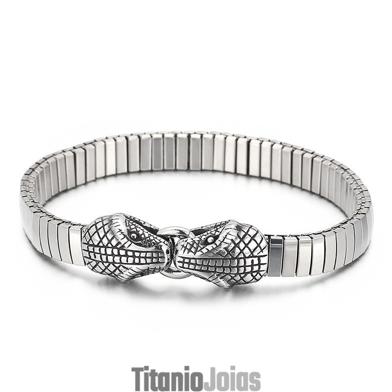 Pulseira De Titânio Estilo Chique Com Cabeça De Cobra Dupla Para Homens Pulseira De Titânio Estilo Chique Com Cabeça De Cobra Dupla Para Homens