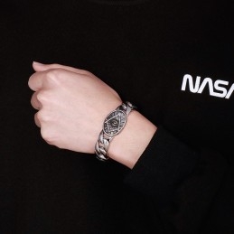 Pulseira De Titânio Maçônica Com Placa Redonda Estilo Vintage Chique Para Homens