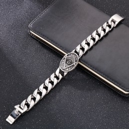 Pulseira De Titânio Maçônica Com Placa Redonda Estilo Vintage Chique Para Homens