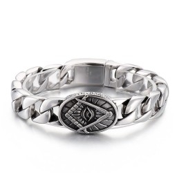 Pulseira De Titânio Maçônica Com Placa Redonda Estilo Vintage Chique Para Homens