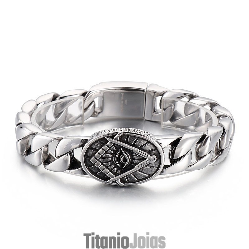 Pulseira De Titânio Maçônica Com Placa Redonda Estilo Vintage Chique Para Homens Pulseira De Titânio Maçônica Com Placa Redonda Estilo Vintage Chique Para Homens
