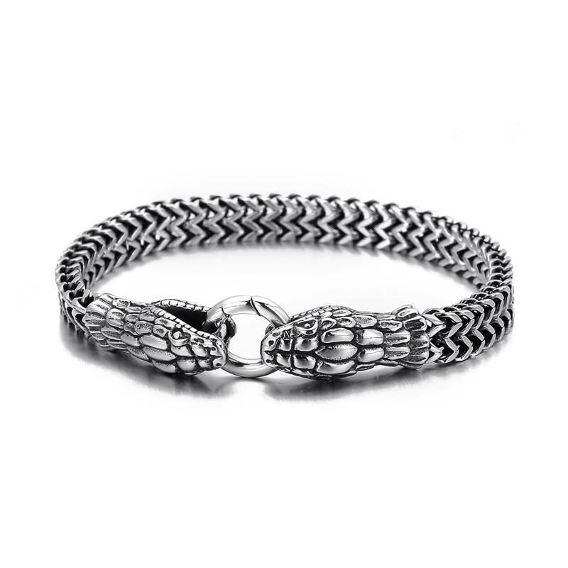 Pulseira De Titânio Com Cobra De Duas Cabeças Vintage E Estilosa Para Homens Pulseira De Titânio Com Cobra De Duas Cabeças Vintage E Estilosa Para Homens