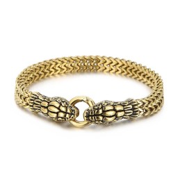 Pulseira De Titânio Estilo Vintage Chique E Descolada Com Cobra De Duas Cabeças Para Homens