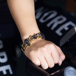 Pulseira Masculina De Motociclista De Titânio Com Caveira Galvanizada Em Duas Cores E Rock Hip-Hop