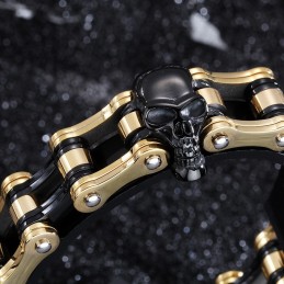 Pulseira Masculina De Motociclista De Titânio Com Caveira Galvanizada Em Duas Cores E Rock Hip-Hop