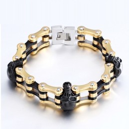 Pulseira Masculina De Motociclista De Titânio Com Caveira Galvanizada Em Duas Cores E Rock Hip-Hop
