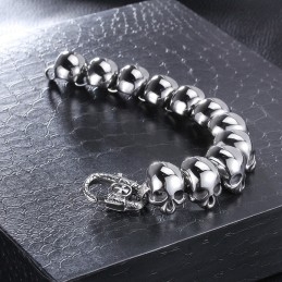 Pulseira Masculina De Titânio Com Caveira Polida E Ossos Cruzados