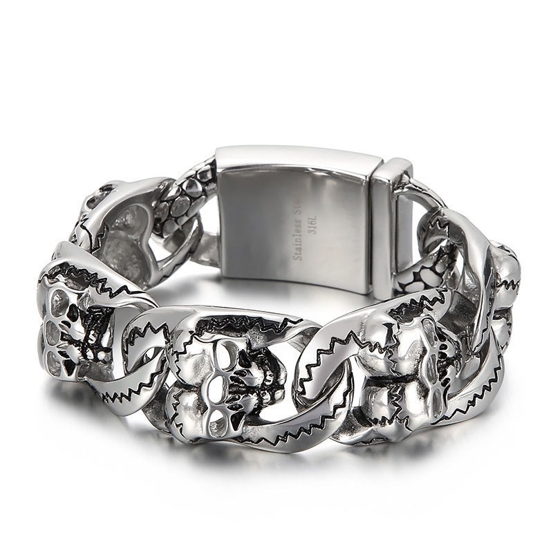 Pulseira De Titânio Com Padrão De Caveira Dupla Para Homens