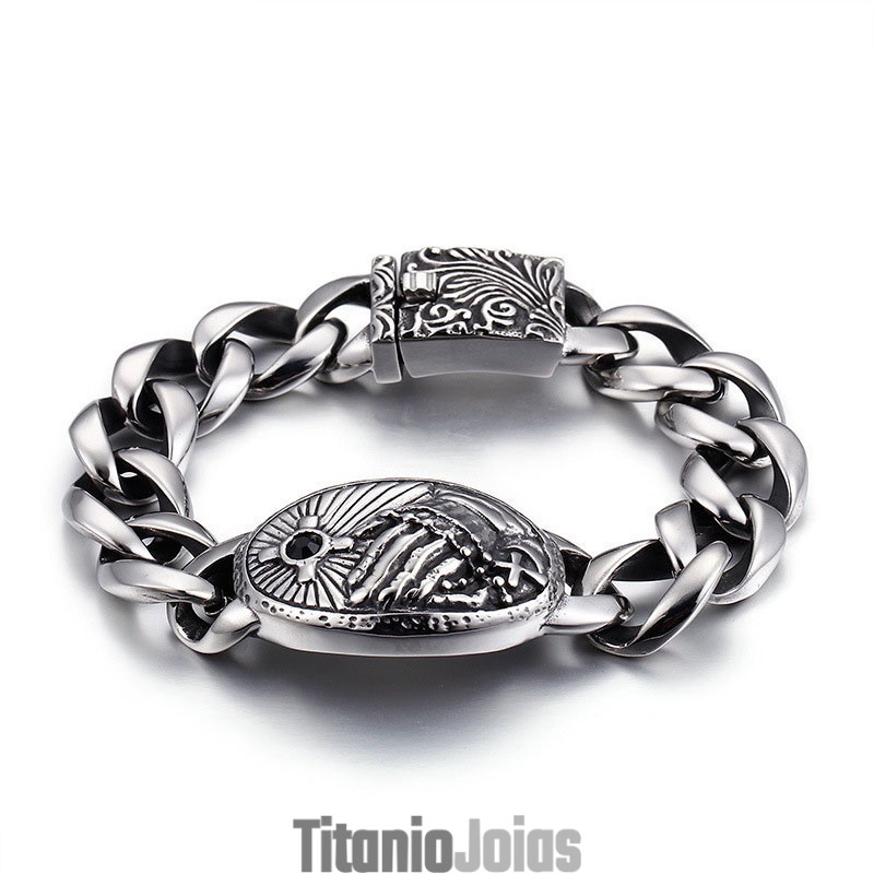 Pulseira De Titânio Curva Com Cruz E Zircônia Da Moda Para Homens Pulseira De Titânio Curva Com Cruz E Zircônia Da Moda Para Homens