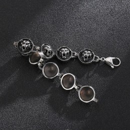 Pulseira De Titânio Redonda Com Cabeça De Tigre Estilo Hip-Hop Para Homens