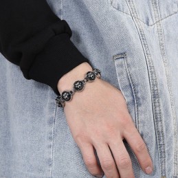Pulseira De Titânio Redonda Com Cabeça De Tigre Estilo Hip-Hop Para Homens