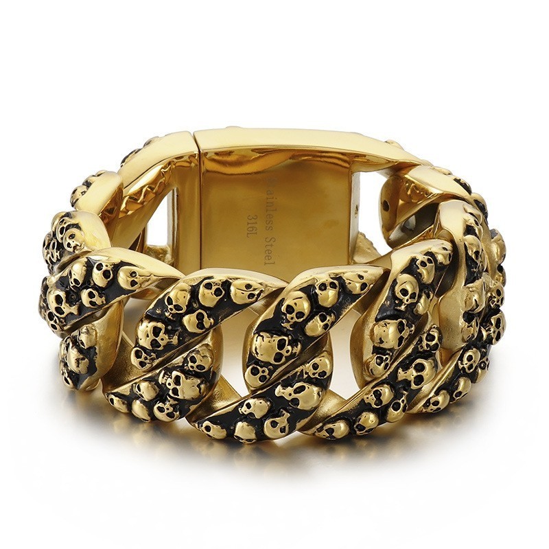 Pulseira De Titânio Com Caveira Chique Exagerada Para Homens Pulseira De Titânio Com Caveira Chique Exagerada Para Homens