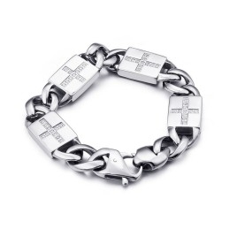 Pulseiras De Titânio Estilo Hip-Hop Com Cruz E Diamantes