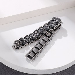 Pulseira De Titânio Com Caveira Exagerada Para Motociclista Masculina