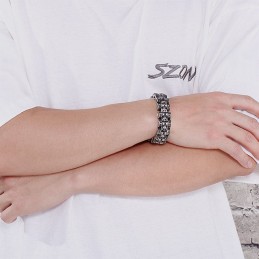 Pulseira De Titânio Com Caveira Exagerada Para Motociclista Masculina