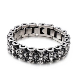 Pulseira De Titânio Com Caveira Exagerada Para Motociclista Masculina