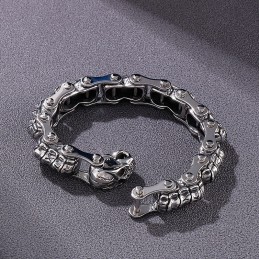 Pulseira De Titânio Com Corrente De Máquina De Caveira E Quilha Da Moda Para Homens