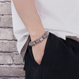 Pulseira De Titânio Com Corrente De Máquina De Caveira E Quilha Da Moda Para Homens