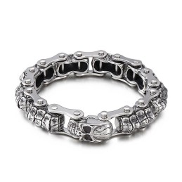 Pulseira De Titânio Com Corrente De Máquina De Caveira E Quilha Da Moda Para Homens