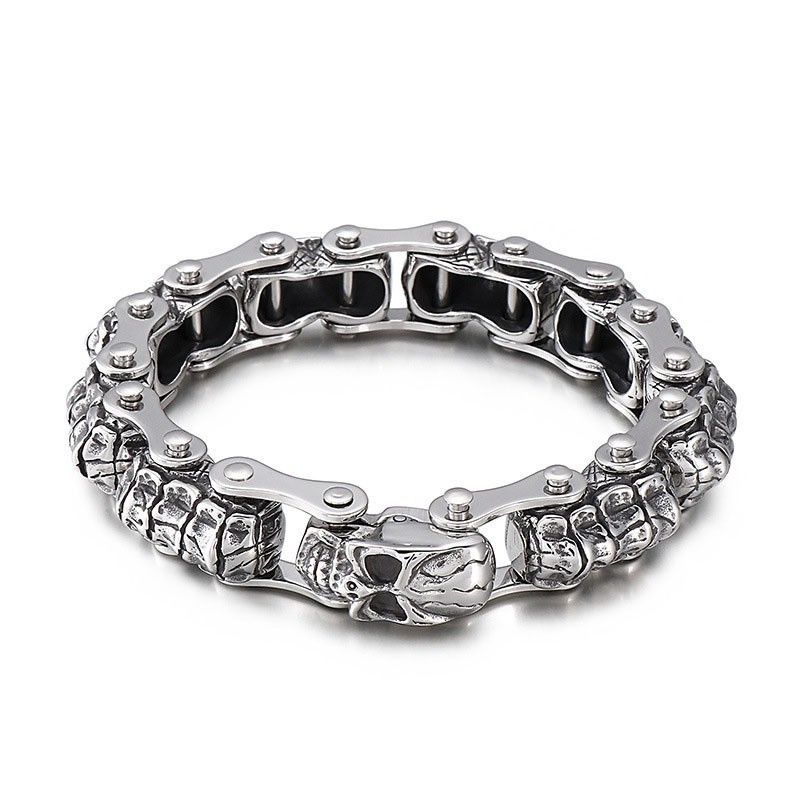 Pulseira De Titânio Com Corrente De Máquina De Caveira E Quilha Da Moda Para Homens Pulseira De Titânio Com Corrente De Máquina De Caveira E Quilha Da Moda Para Homens