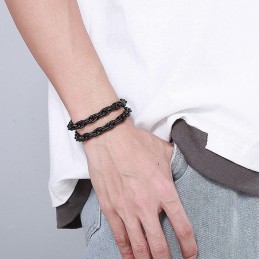 Pulseira Masculina De Titânio Duplo Banhada A Preto Da Moda