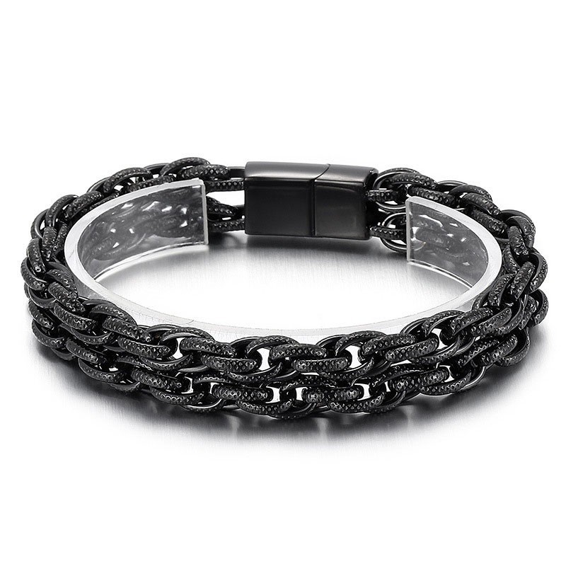 Pulseira Masculina De Titânio Duplo Banhada A Preto Da Moda Pulseira Masculina De Titânio Duplo Banhada A Preto Da Moda