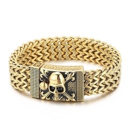 Pulseira De Titânio Com Caveira Hip-Hop Para Homens