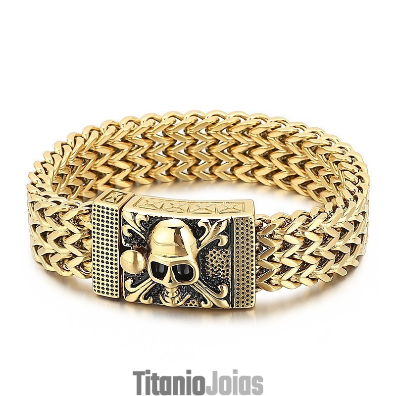 Pulseira De Titânio Com Caveira Hip-Hop Para Homens Pulseira De Titânio Com Caveira Hip-Hop Para Homens