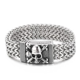 Pulseira De Titânio Com Caveira Hip-Hop Para Homens