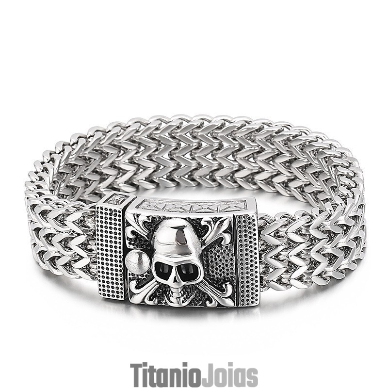 Pulseira De Titânio Com Caveira Hip-Hop Para Homens