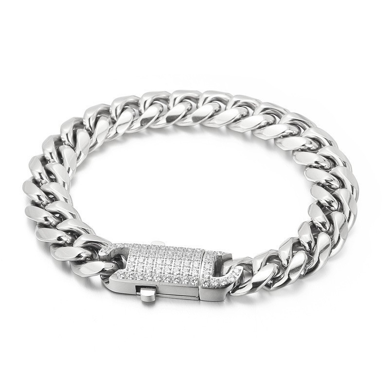 Pulseira De Titânio Com Conjunto De Diamantes Estilo Hip-Hop Da Moda Para Homens Pulseira De Titânio Com Conjunto De Diamantes Estilo Hip-Hop Da Moda Para Homens